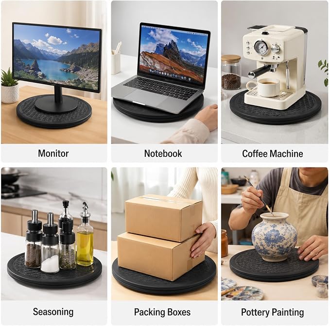 3 Pcs 12 Inch Heavy Duty 360° Rotation Stand | Black Lazy Susan Turntable with Steel Ball Bearings, Rotating Swivel Stand for Monitor, TV, Plants, Crafts, Model Base