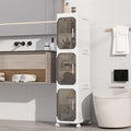 3 Tier Slim Bathroom Storage Cabinet, Foldable and Movable, White | Tools Free, ABS and PET, Magnetic Clear Door, Adjustable Shelves, Lockable Wheels, Water Resistant, For Narrow Space