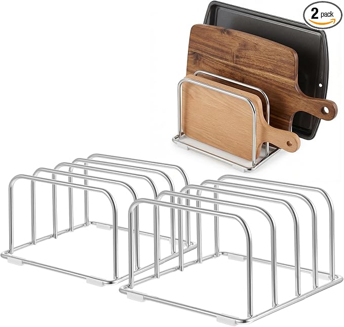 2-Pack Cutting Board Holder Stand 304 Stainless Steel 4-Tier Chopping Board | Racks Organizer, Storage Cookie Sheet Baking Sheet Baking Trays,Chopping Boards,Dish 0.9+1.0 Inch Width Slots
