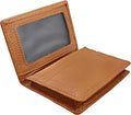 Genuine Leather Business Card Holder Name Card Case Credit Card Wallet with ID Window RFID Blocking (Brown)