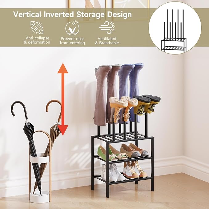 Detachable Boot Rack For Tall Boots Organizer,Outdoor Shoe Rack Storage | 3-Tier Multiuse Shoe Rack For Tall Boots,Closet Organizers And Entryway Storage,Suitable For All Seasons