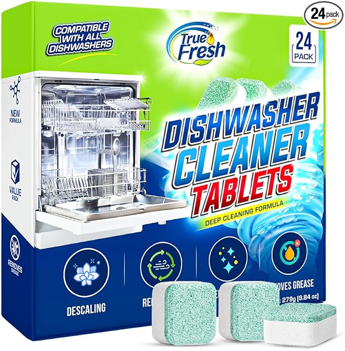 True Fresh Dishwasher Cleaner & Deodorizer Tablets, 24-Pack Dishwasher Maintenance Tablets for Interior, Pump, Filter, Spray arm & Drain, Helps Remove Grease, Limescale & Mineral Buildup 1-Year Supply