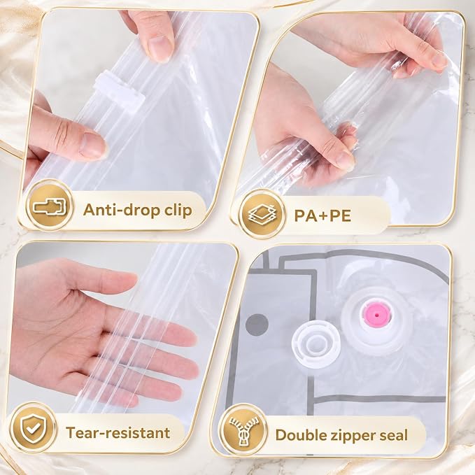 6 Pcs Clear Hanging Vacuum Seal Bags for Clothing 43.3" x27.6" | Reusable Compressed Space Saver Vacuum Storage Bags Vacuum Seal Storage Bag for Closet Organizer Suits Coats Jackets Dress