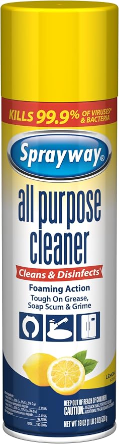 Sprayway All Purpose Cleaner Foaming Spray | Lemon Scent | 19oz | 6 Pack | Disinfectant & Multi-Surface Cleaner | Cuts Grease & Grime | Kills 99.9% of Germs | 19oz