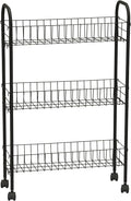 Household Essentials Matte Black Slim, 3 Shelf Storage Cart with Wheels