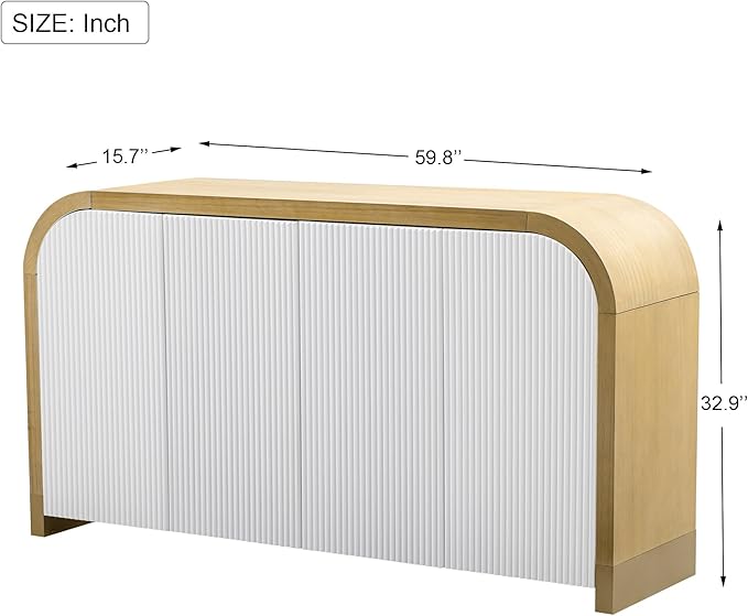 Amposei Modern Curved Sideboard Cabinet 59.8-Inch Entryway Console Table Accent Storage Cabinet with Doors & Adjustable Shelves for Living Room Hallway, White