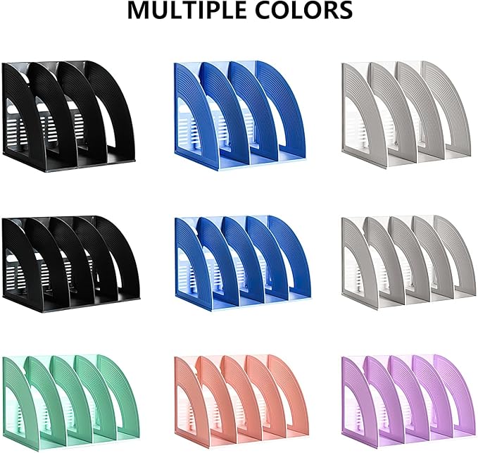 A4 File Holder Magazine File Folder Desk Organizer, 4 Vertical Compartments Bookshelf Document Divider Paper Box Bookends for Office Home Organization and Storage Racks