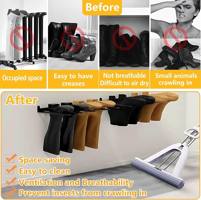 Boot Rack - 8 PairsWader Hangers Wall Mount Sturdy Heavy Duty Boot Hangers Boots Storage and Organizer Rack - Rust Resistant Cowboy Boot Holder for Entryway Garage Mudroom Closet Indoor Outdoor