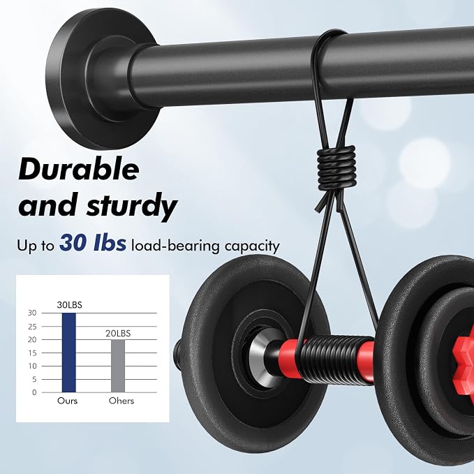 Black Shower Curtain Rod Tension 30 to 80 Inch,1 Inch Diameter Adjustable Tension Curtain Rod No Drilling,Shower Rods for Bathroom,No Rust
