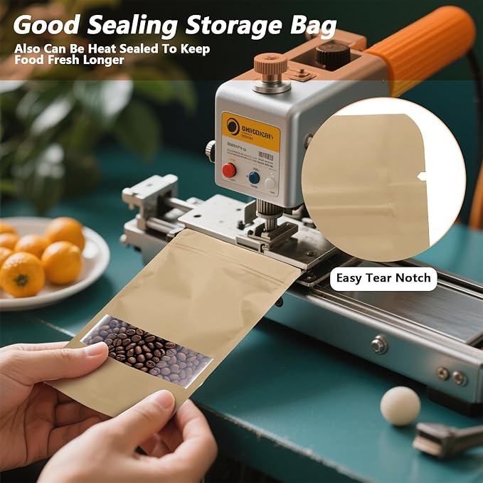 50PCS Foil Pouch Mylar Bags with Clear Window,ULIFESTAR Stand Up Sealable Bags with Tear Notches,Resealable for Food,Party Favors,Gift Packaging and Small Business(18 * 26cm/7.09 * 10.24",Gold)