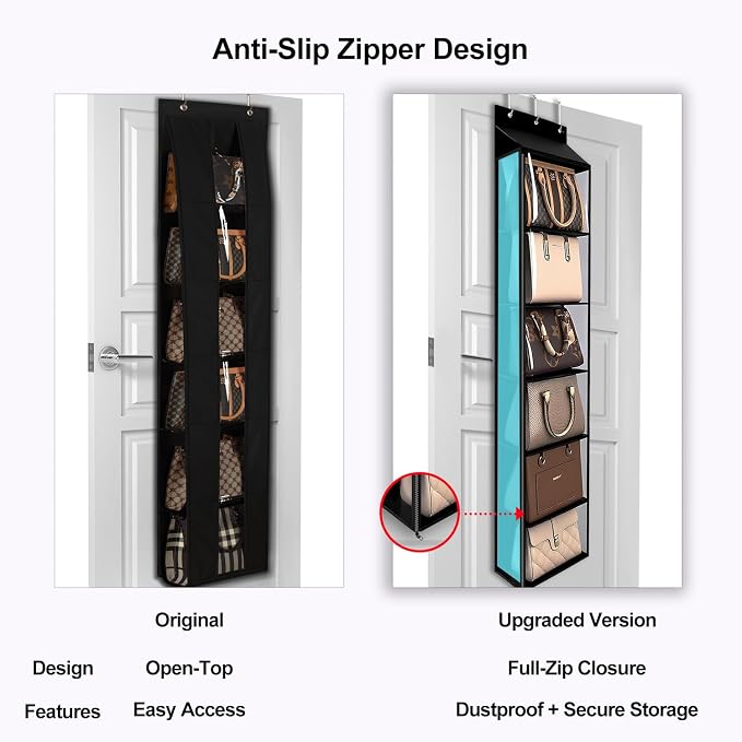 Lirex Over The Door Purse Organizer & Purse Shelf for Closet – Handbag Storage Organizer with Purse Hanger. Perfect for Scarves, Hats, and Leggings. S (11.8'' x 5'' x 51.6''), Black