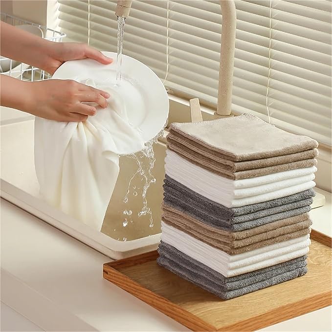 6/12 Pack Microfiber Cleaning Towels - Thickened Super Absorbent Cloths for Kitchen and Bathroom - Quick-Drying, Wet and Dry Use(Dark Khaki,30-30Cm-6Pcs)