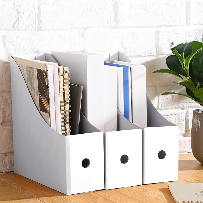 Thenshop 24 Pcs Cardboard Magazine File Holder Organizer, Desk File Organizer Box Foldable Book Bin Papers Storage Folder with Label for School Classroom Office Supplies(Classic,White)