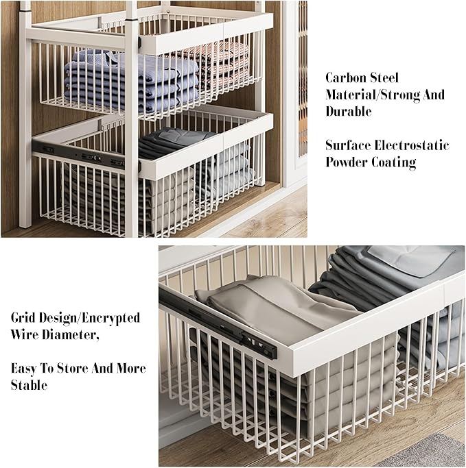 Expandable Cabinet Pull Out Basket,1-3 Tier Stackable Shelf Baskets Organizer,Carbon Steel Stackable Storage Bins,for Office Bathroom Bedroom(1 tier)