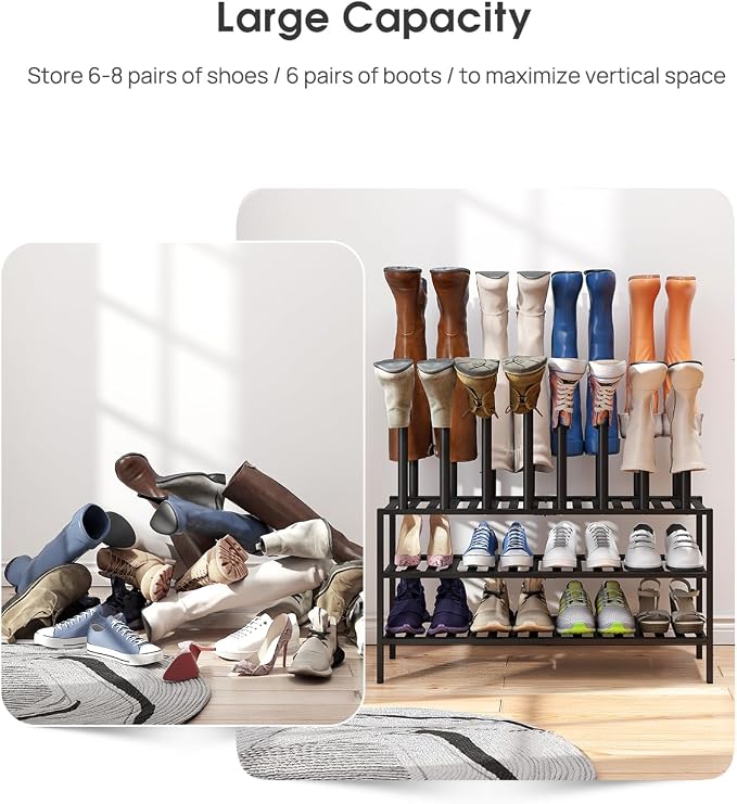 viewcare Black Boot Rack, Long Boot Rack Organizer Tall Boots with Shoe Rack for Closet, Bamboo Wood Shoe Shelf Storage Organizer for Entryway Small Space