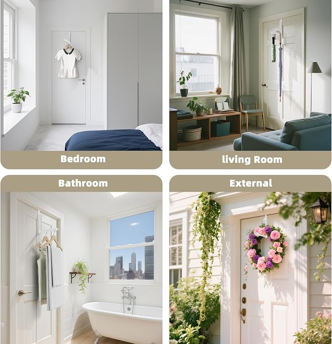 BAKON Over The Door Hanger Folding Clothes Drying Rack, Double Fold Hanging Door Hooks Coat Rack for Indoor Laundry Room Compact Small Space Foldable Portable Clothing Hanger Hook Collapsible- 2 Pack