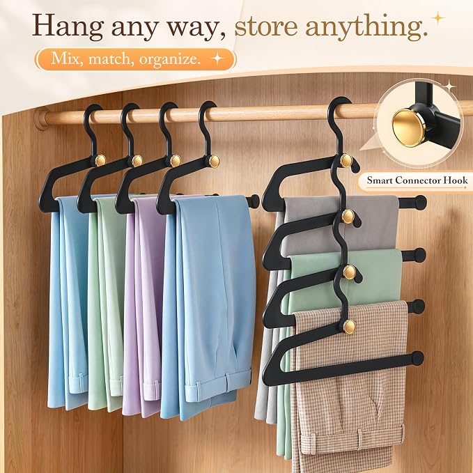 Hangers for Pants 20-Pack, Space Saving Closet Organizer for Jeans Slacks,Non-Slip Hanger for Leggings,Jeans, Slacks, Scarves (Black)