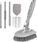 SetSail Tile Tub Scrubber Brush 3-in-1 Shower Scrubber with Adjustable Long Handle Shower Cleaner Brush and 3 Detachable Replacement Brush Heads for Cleaning Bathroom Kitchen Walls Tub Tile,Grey