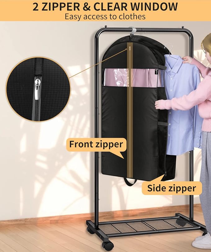 MISSLO 10" Gusseted Garment Bags for Hanging Clothes Compression 43" Suit Bags for Closet Storage Space Saver Clothes Bags for Travel Suit Cover Bags, 3 Packs