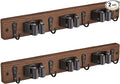 OUTNILI 2 Pack Mop Broom Holder Wall Mount with 3 Slots & 4 Hooks - Rustic Wood Broom Mop Hanger for Pantry Kitchen Organization - Garden Tool Organizer for Closet Laundry Room