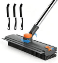 Floor Scrub Brush with Long Handle, 3 in 1 Floor Scrubber, Heavy Duty Stiff Bristle Squeegee Broom for Cleaning Shower Bathroom, Tile, Patio, Pool, Garage, Kitchen and Deck, Grey