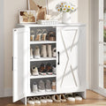 Farmhouse Shoe Storage Cabinet with Doors, 5-Tier Wooden Shoe Cabinet Organizer with 3 Adjustable Shelves, Shoe Rack Shoe Cabinet for Entryway, Hallway, White