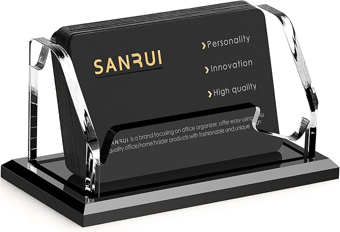 SANRUI Acrylic Business Card Holder, Black Business Cards Display Stand for Desk, Clear Horizontal 1 Slot Desktop Organizer, 60 Card Capacity