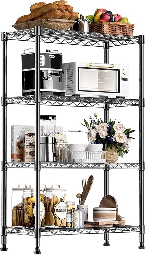 Xcity Storage Shelves, 4 Tier Heavy Duty Metal Shelving Unit, 1600 LBS Adjustable Steel Wire Shelf for Commercial, Pantry, Kitchen, Garage, 14" D x 36" W x 54" H, Black