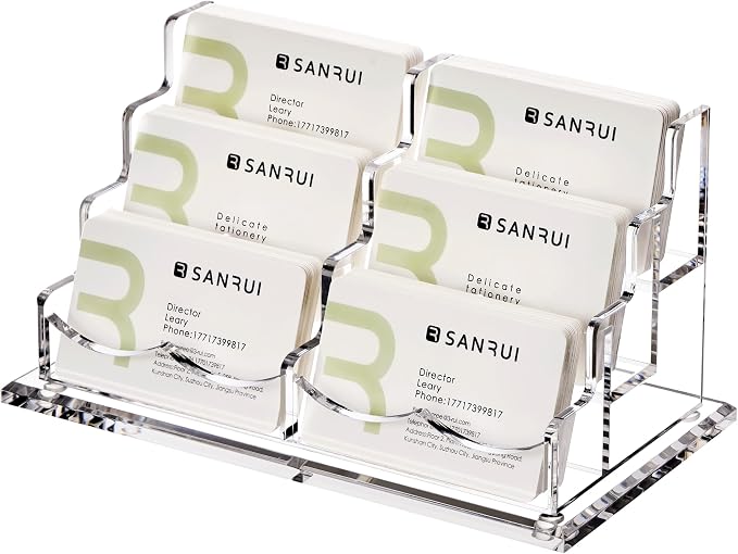 YUXUN Acrylic Business Card Holder Desk-3 Tier 6 Slot, 3.5"×2" Multiple Business Card Holder for Women Men, Business Card Display Stand, Desk Organiser Name Card Holders for Exhibition, Home, Office