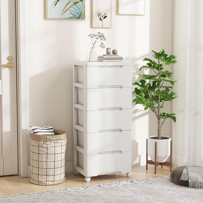 LOKO 6-Drawer Plastic Rolling Storage Cart (16"x13"x38") | Mobile Storage Cabinet | Vertical Storage Tower Container Unit | 4 Universal Wheels | For Living Room, Home Office