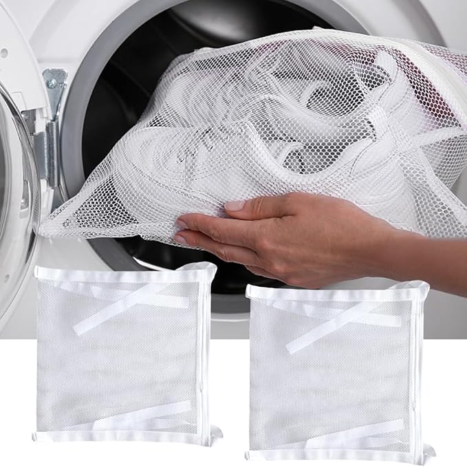 2 Pcs Shoe Dryer Bags,Adjustable Reusable Sneaker Dryer & Wash Bag Large Honeycomber Mesh Bags with Zipper and Strap for Washing Machine Shoes, Clothing
