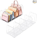 2 Pack Purse Organizer for Closet Clear Acrylic Shelf Dividers for Large Small Bag Pocket Book Clutch, Expandable Handbag Organizer for Display & Storage, 8-Slot Purse Holder Max Length 24''