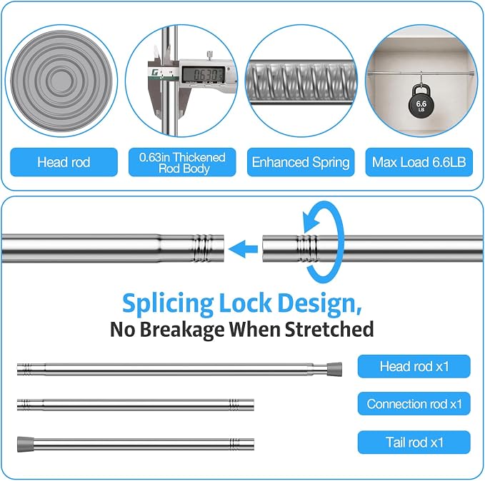 2 Pack Spring Tension Rods 28-45in, 5/8 Inch Diameter Silver No Drill Spring Loaded Adjustable Extendable, Small Short Tension Curtain Rod for Windows Kitchen Doorway Closet Cupboard