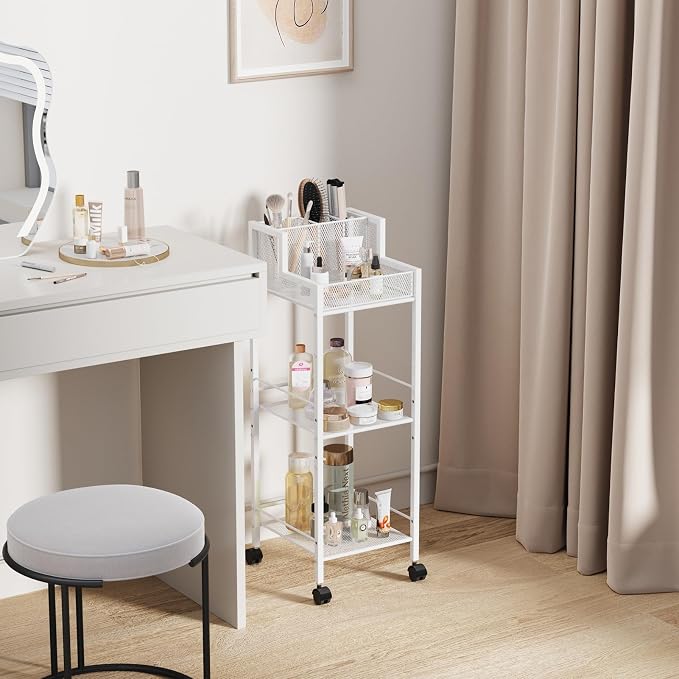VITVITI Metal Hair Tool Organizer Shelf for Bathroom, 3 Tiers Hair Product Bathroom Cart Organizer Floor Stand, Curling Irons Straighteners Storage Makeup Organizers for Vanity (White Color)