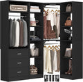 Besiost Corner Closet System with 3 Drawers, Corner Closet Organizer System with 13 Shelves & 3 Hanging Rods, 63.2"L * 39.2"W Reversible L Shaped Walk-in Closets, Load 2000+LBS, Black