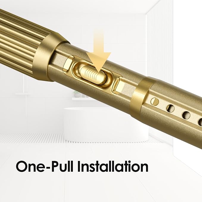 Gold Tension Curtain Rod 41-166In(4-14Ft), Extra Long Outdoor Curtain Rod No Drilling for Window or Bathroom Patio, Adjustable Spring Shower Rod,Rod Diameter 1.26In-One-bond stretching