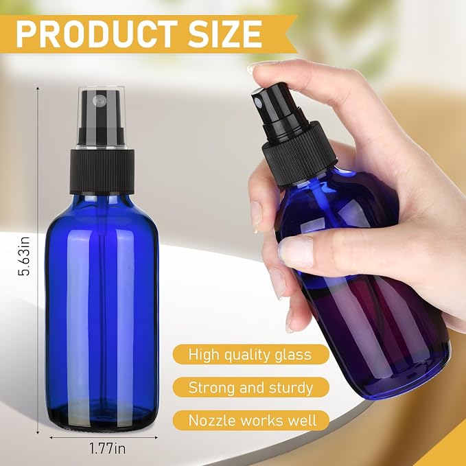 Maxcheck 50 Pieces 4oz Glass Spray Bottles for Essential Oil Small Empty Spray Mist Bottle Empty Fine Mist and Refillable Mister Refillable Liquid Containers for Perfumes, Cleaning(Blue)