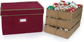 Covermates Keepsakes Adjustable Ornament Storage Box – Heavy-Duty Polyester, Padded Dividers & FlexGrid Trays – Protective Holiday Organizer with Stackable Walls & Label Window, Red