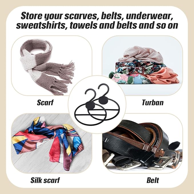 FoldTier 100 Pcs Scarf Hanger Plastic Holder Organizer Space Saving Scarf Organizer Clothes Hanger for Scarves Headscarves Clothing Sorting Storing (Black)