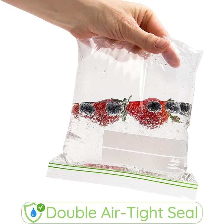 Quart Size Freezer Bags – 75 Count, Resealable, Extra Strong 2 Mil Leak Proof Double Zipper Clear Stand Up Food Bags
