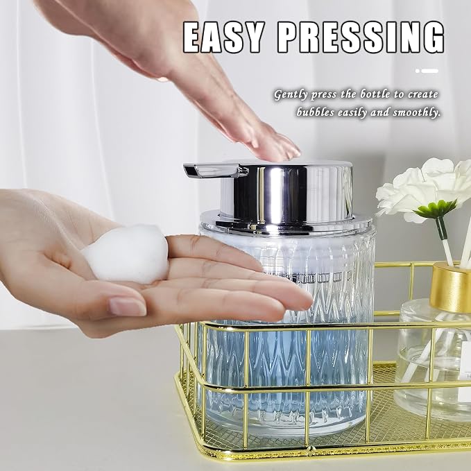 Glass Hand Foaming Soap Dispensers with Silver Pump Refillable Hand Soap Dispenser for Bathroom Kitchen (1Pack-D886)