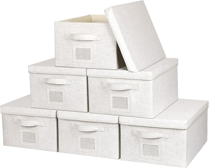 Graciadeco Large 17''x12'' Quart Collapsible Stackable Storage Bins with Lids, 6 Packs Fabric Closet Boxes with Lids, Storage Cube Baskets Container Organizers for Bedroom Office(17''x12.2x''8'')