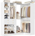 Besiost Corner Closet System with 2 Drawers, 3 Hanging Rods, 59.5" * 31.5" Closet Organizer System with Corner Tower, Reversible L Shaped Walk-in Closet System, Corner Closet System Set of 2, White
