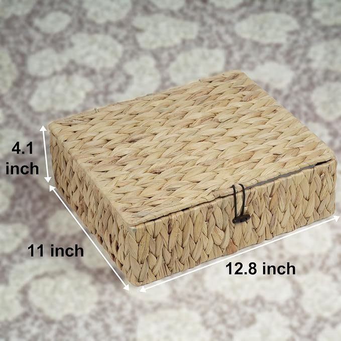 Water Hyacinth Basket with Lid, Rectangular Wicker Storage Basket Bins with Lid, Decorative Woven Basket Boxes for Storage Home Organizer