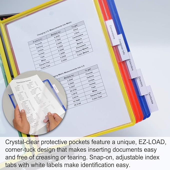 Ultimate Office SwitchFile Reference Organizer Displays Both Landscape or Portrait Documents, Desk or Wall Mount, Featuring, 10 EZ-Load Pockets to Hold 20 Sheets of Paper (Colored Pockets)