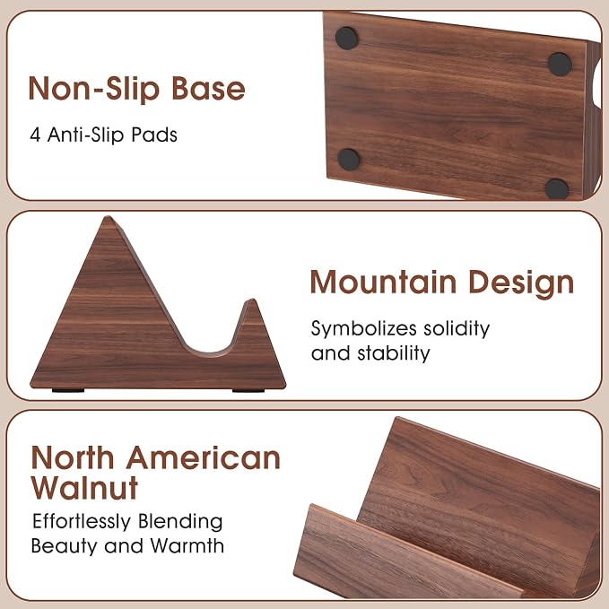 MaxGear Walnut Wood Business Card Holder | Wooden Desk Organizer for Storing & Displaying Business Cards, Elegant Mountain Design with Non-Slip Base for Office