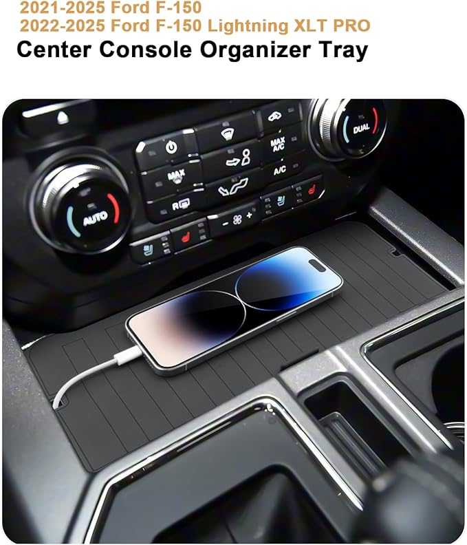 2026 F150 Center Console Organizer - for 2021-2026 Ford F-150/2022-2025 F-150 Lightning XLT Pro Console Organizer Tray ABS - Compatible with 2021-2026 F-150 Accessories - Fit Right in Front Shifter