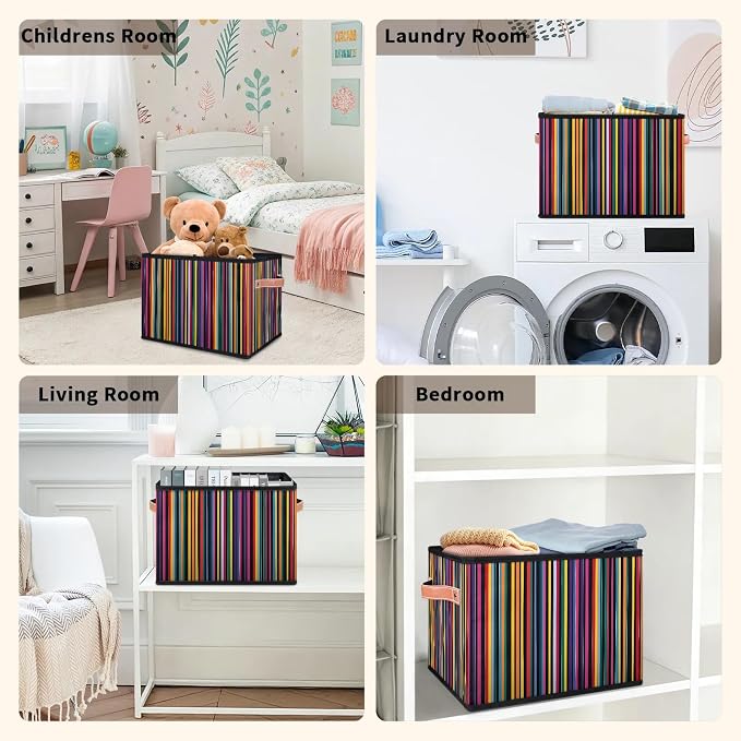 Mexican Stripes Closet Storage Bin, Foldable Storage Baskets for Shelves, Decorative Shelf Organizer Colorful Fabric Cube Bin for Living Room Bedroom Home Dorm