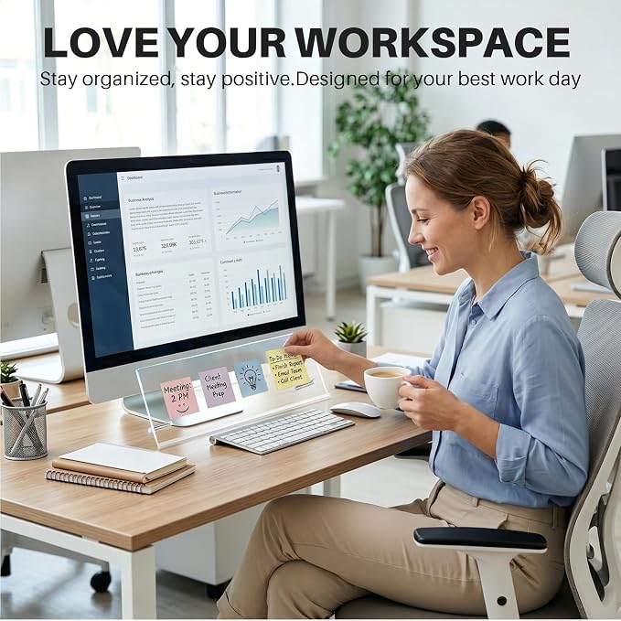 Monitor Memo Board Holder 16.5"x6.1", Office Organization memo Holders for Computer Sticky Note Holder, Space-Saving, Movable & Reusable, Screen Saver for Office & Home Desktop Decor Extra Large