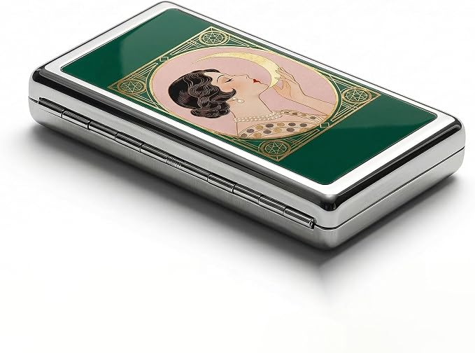 Vintage Art Deco Versatile Card & Cash Case, Slim Metal Wallet for Women Men Credit ID Business Cards (#A)